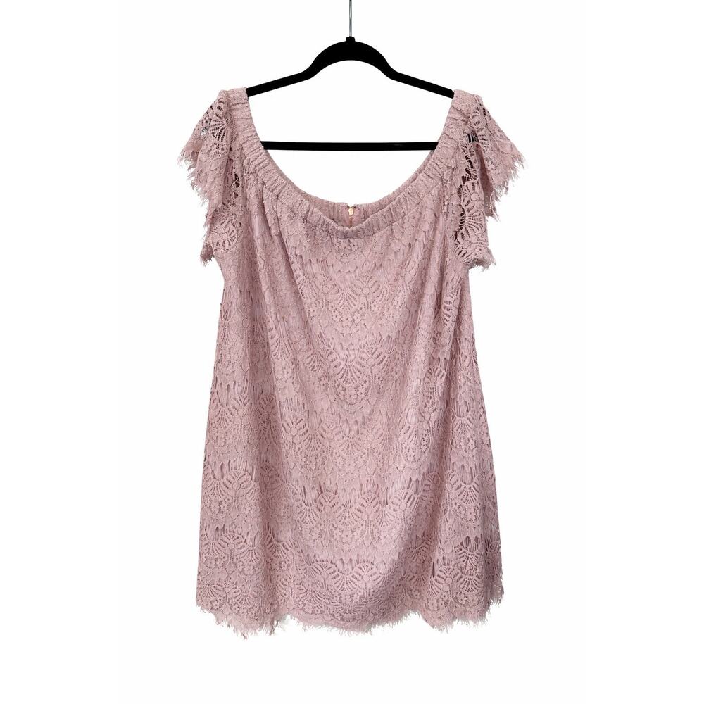 City Chic Lace Off Shoulder Dress Lg 20 Soft Blush Coquette Party Wedding Guest